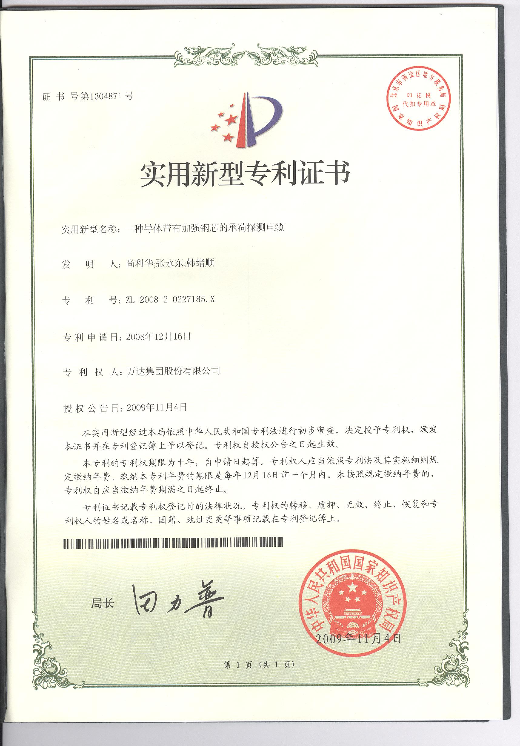 一種導(dǎo)體帶有加強(qiáng)鋼芯的承荷探測(cè)電纜 